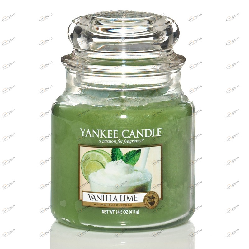 Свеча средняя в стеклянной банке "Ваниль и Лайм Vanilla Lime" 411 гр 65-90 часов YANKEE CANDLE ВАНИЛЬ 267959 Зеленый 