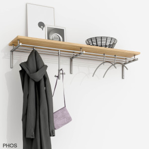 G15-1400-Eiche Навесной шкаф g15, широкий, с 4 платяными штангами и деревянной полкой из массива дуба - ширина 145 см PHOS