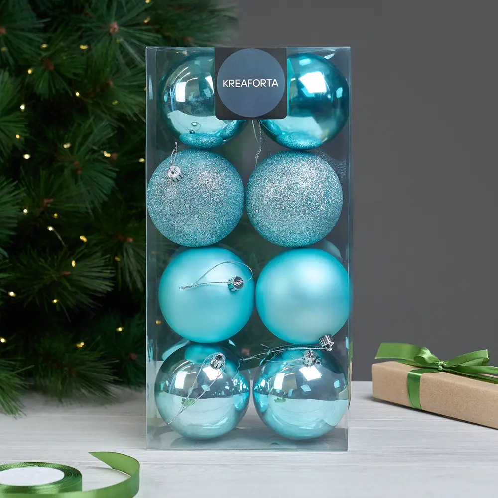 Набор елочных шаров KREAFORTA синий с блестками 8 шт. ø10 см 89420570 STLM-1584473