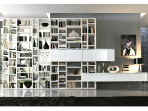 Секционный книжный шкаф с комодами и подвесным модулем