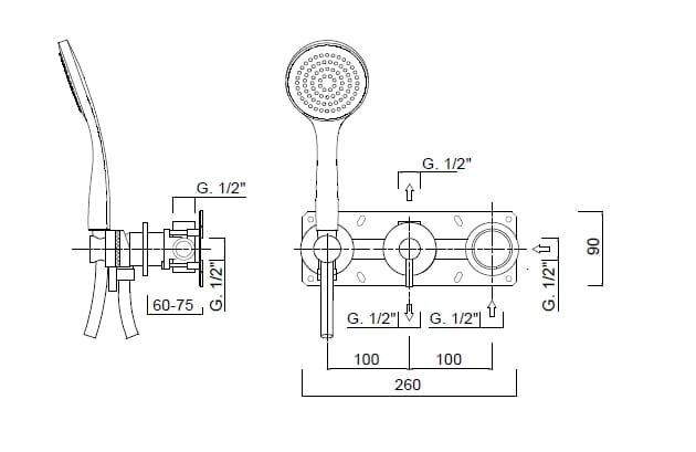 Смеситель для душа с 3 отверстиями и ручным душем Rubinetteria Giulini MyRing Deluxe ARCH-00047879 - Вид №2