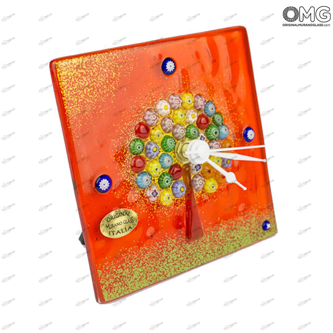 3040 ORIGINALMURANOGLASS Настольные часы- разноцветные- canne-муранское стекло 10 см 