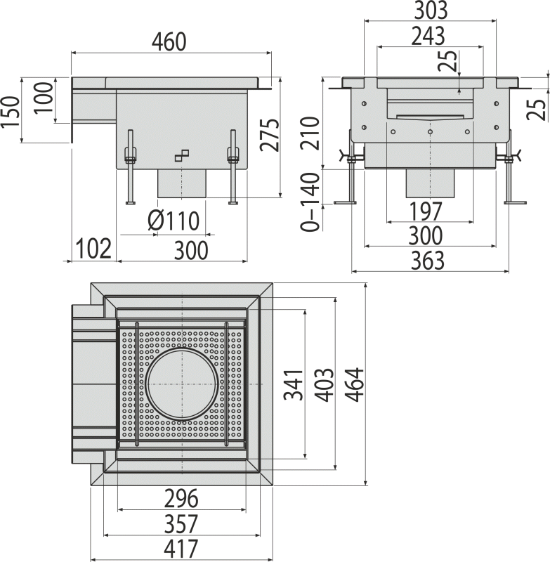 Промышленный сливной трап с коробчатым выпуском из нержавеющей стали AISI 304 ALCAPLAST APR11151 - Вид №1