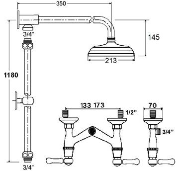 rvb Настенная душевая стойка из латуни с душевой лейкой 1935 wood 1936.11.63-cc - Вид №1