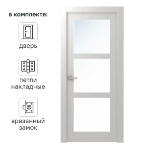 Дверь межкомнатная со стеклом Британия 60x200 см эмаль белый с замком 81953999 STLM-2159115