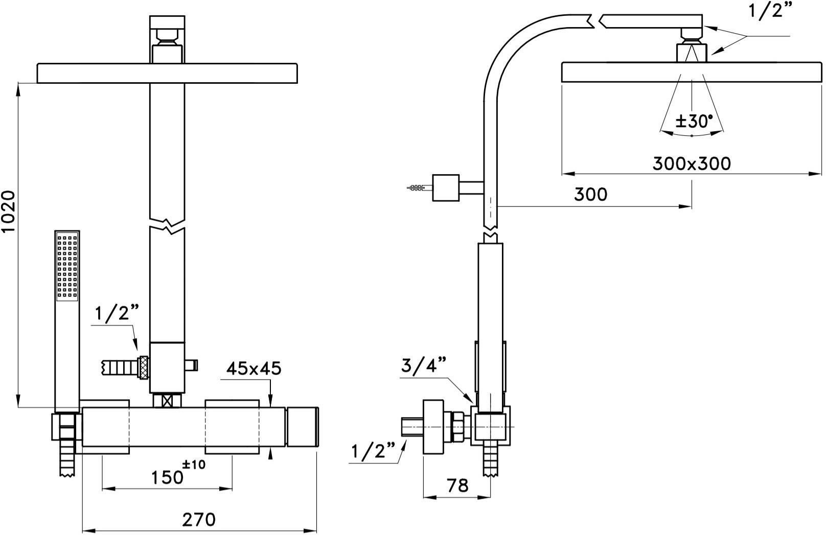 RUBINETTERIE STELLA Душевая стойка с ручным душем Bamboo quadro Bq02421; bq02422 - Вид №3