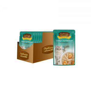 ПР0046895*12 Корм для кошек Тунец с креветкой в нежном желе пауч 70г (упаковка - 12 шт) ДЕРЕВЕНСКИЕ ЛАКОМСТВА