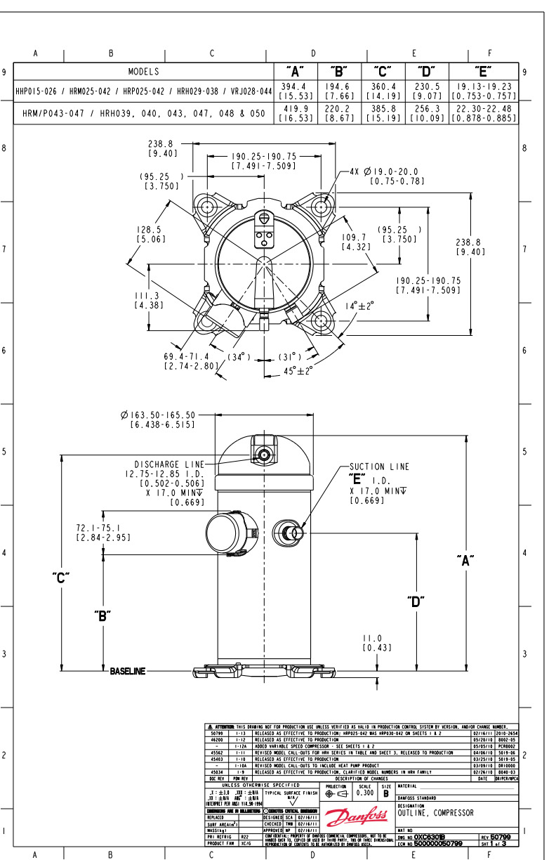 Danfoss H серия — Герметичные спиральные компрессоры, R407C HLP081T4LC6 компрессор спиральный 121L1781  - Вид №8