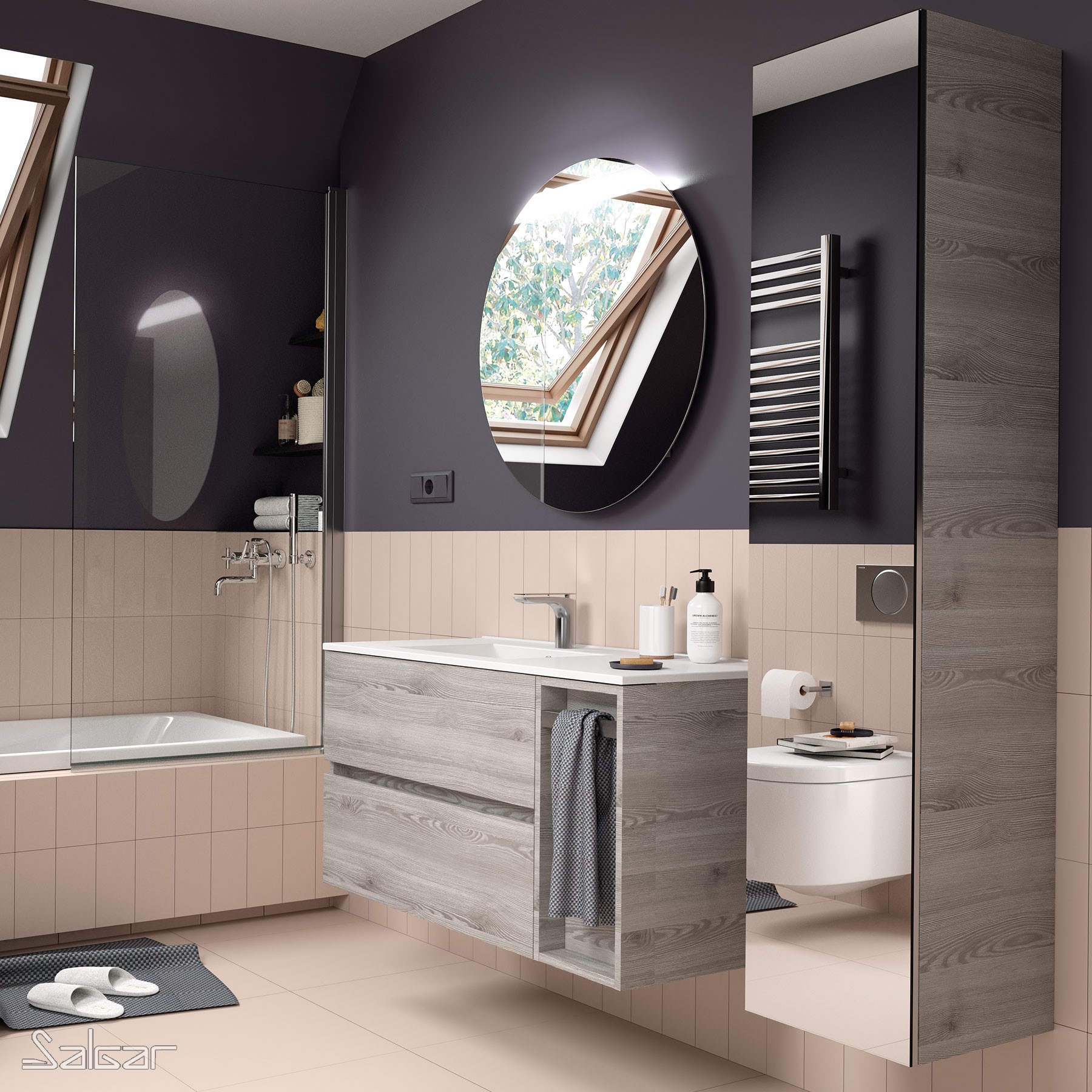26865 SALGAR Колонна АЛЬЯНС 1600 двусторонняя 1 зеркальная дверца BAY PINE 350 x 1600 x 349 мм Лавровая сосна  - Вид №2