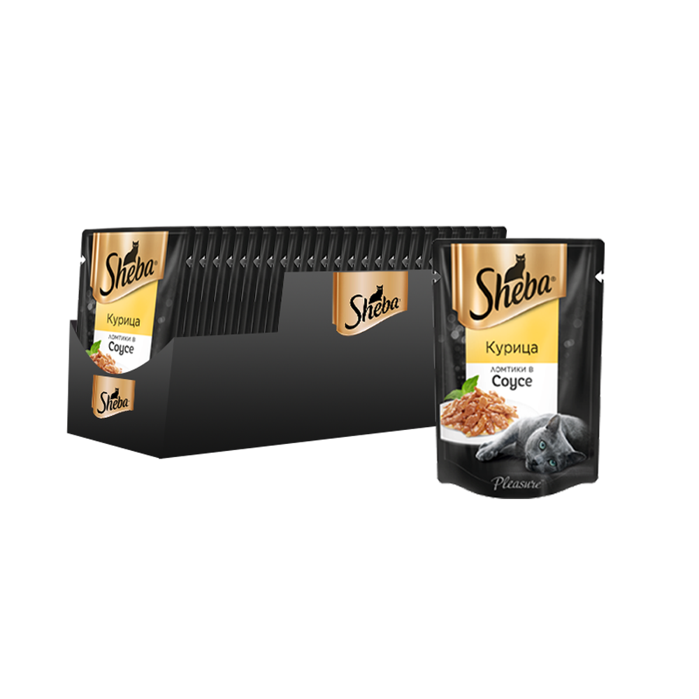 ПР0049052*24 Корм для кошек Pleasure ломтики в соусе курица пауч 85г (упаковка - 24 шт) SHEBA 