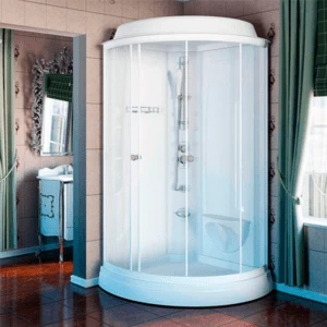 Душевая кабина "Паола 3", стеклянные шторки (прозрачные), поддон на раме-подставке с устройством слива, боковые стенки, стойка без гидромассажа (смеситель, излив, душевая лейка), стеклянная полочка