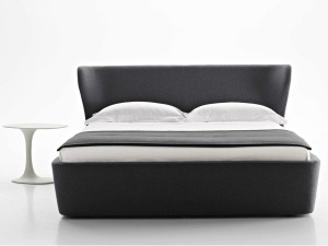 Двуспальная кровать из ткани с мягким изголовьем