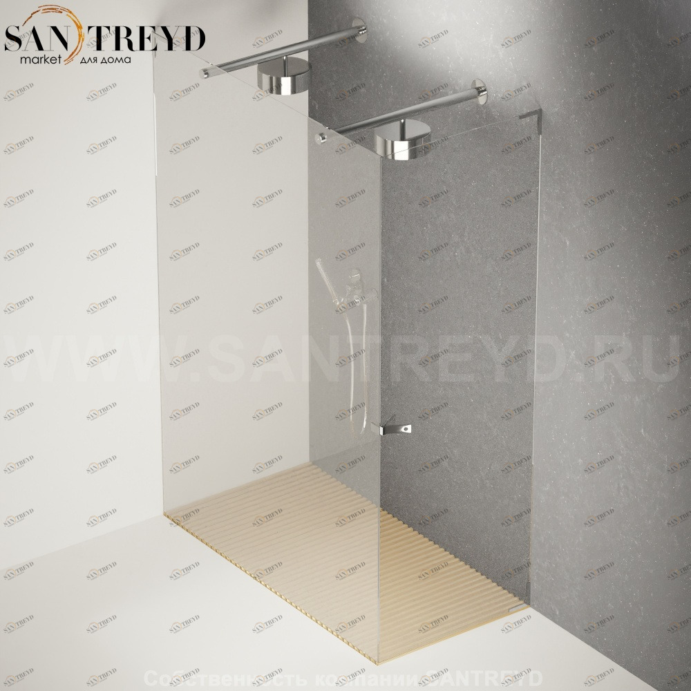 Душевое ограждение FLAT D подрезаемое, стеклянная с дверью экстрапрозрачная перегородка с 2-мя держателями со встроенным соплом для установки верхнего душа с поддоном из светлого дуба. Размеры: глубина от 70 до 100 см, длина от 140 до 160 см Agape DC3070100140160SSNE