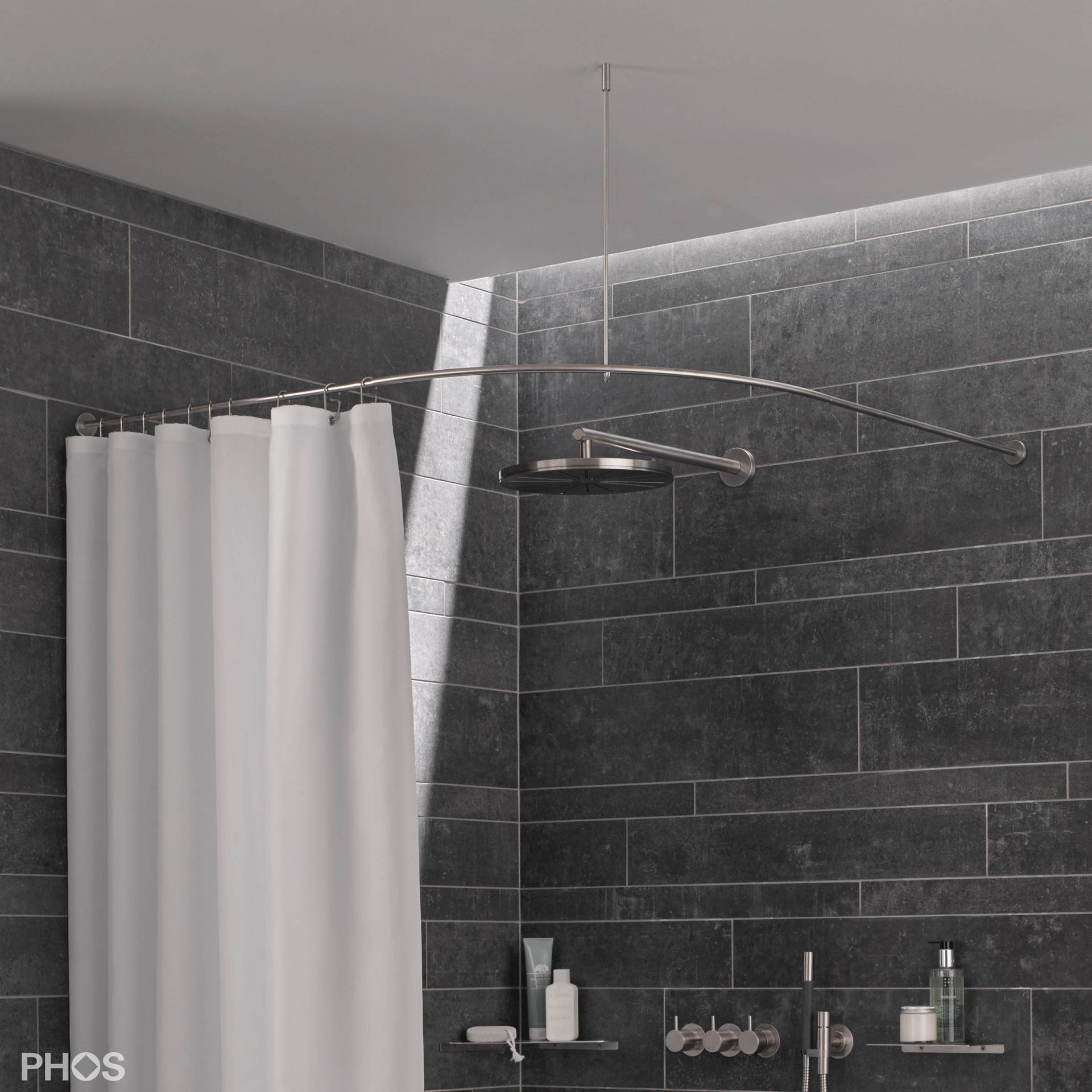 DSB550-850K45 Карниз для душевой занавески четверть круга с радиусом дуги 55 см, 85 x 85 см для приклеивания к стене PHOS 