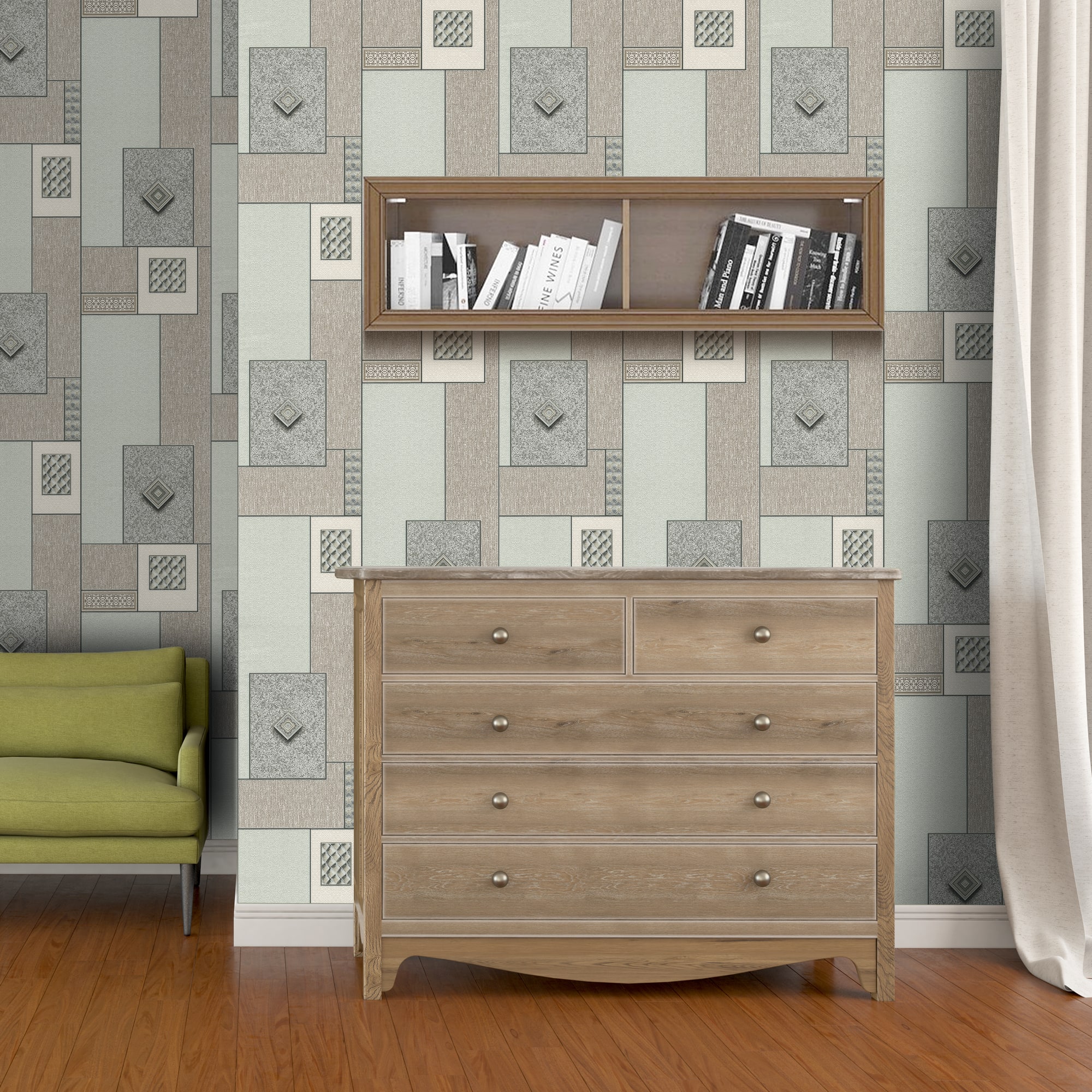 82399694 Обои виниловые зелёные 0.53 м 0209-2 Плитка Santreyd  - Вид №3