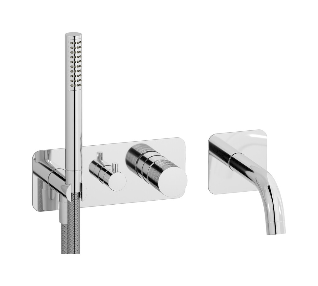 Настенный смеситель для ванной на дивертером и душевым гарнитуром. WE ARE IB vn313is Chrome Vinile