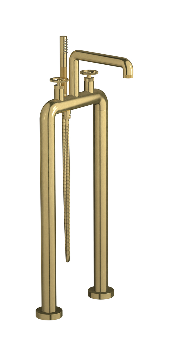 Напольный смеситель для ванны с 2 колоннами и душевым гарнитуром. WE ARE IB b1700on Natural Brass Bold