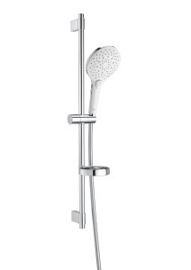A5B1411CB0 КРУГЛЫЙ - Набор для душа. Включает 140-мм 3-функциональный ручной душ White Chrome, штангу 800 мм, регулируемую подставку для ручного душа, мыльницу и шланг из сатинированного ПВХ 1,70 м. ROCA Plenum