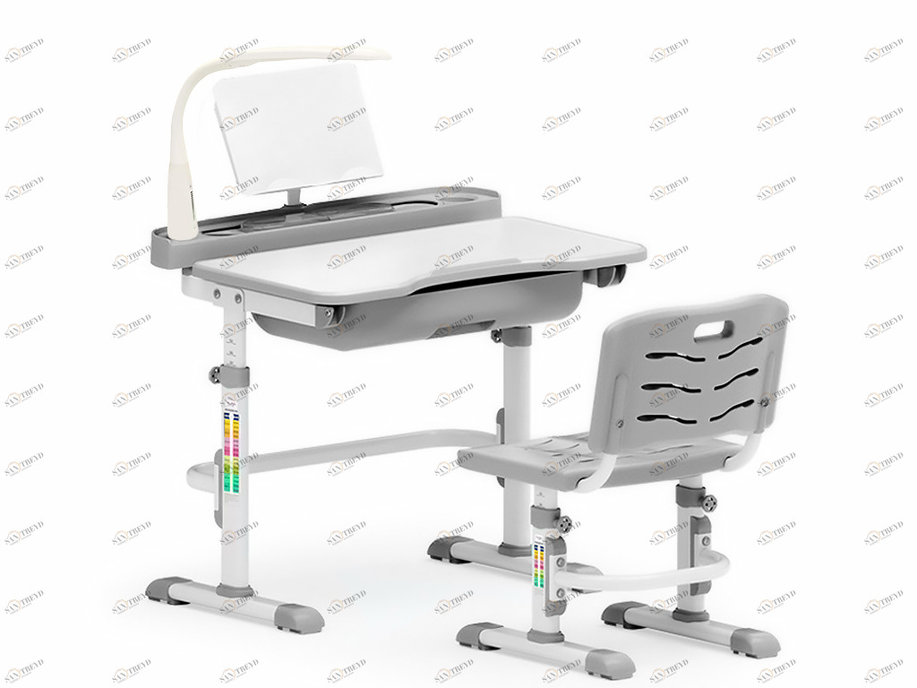 Растущая парта и стул, с лампой, белая, серая MEALUX EVO  261517 Белый;серый Santreyd 