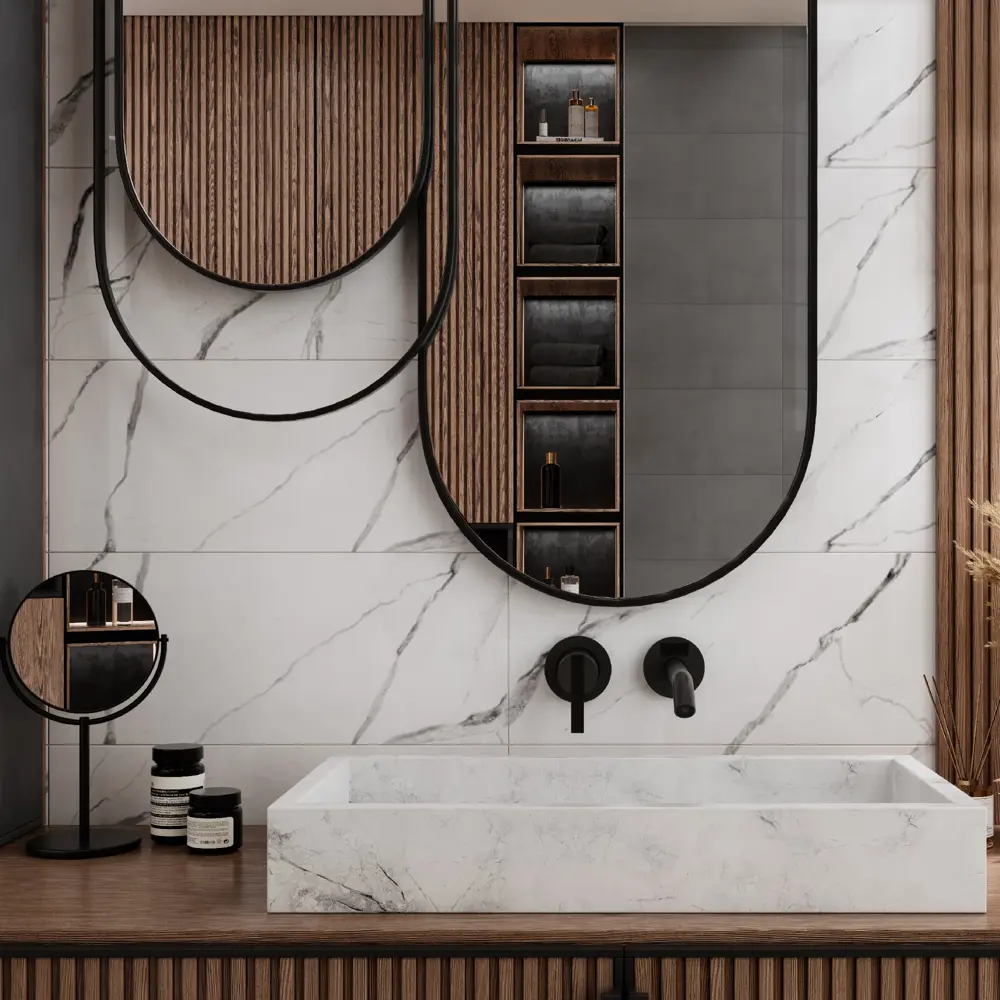 Плитка настенная Gracia Ceramica Tudor 01 25x60 см 1.2 м² глянцевая цвет белый/темно-серый мрамор STLM-2070922