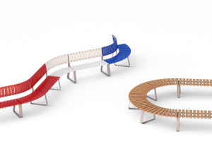 Модульная изогнутая скамья из стали и дерева