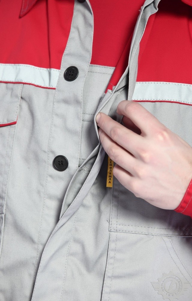 65160 Костюм "Мастер-Люкс" светло-серый-красный с СВП  Летняя спецодежда  размер 48-50/182-188  - Вид №23