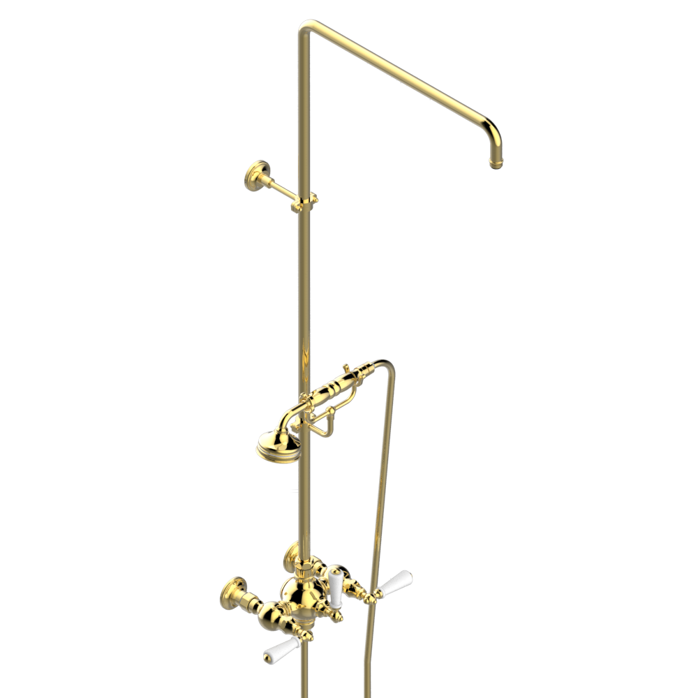 A04-64CD Смеситель для душа встраиваемый в стену / переключатель / открытая душевая колонна / душ "телефон", шланг и настенные рожки для лейки - межцентровое расстояние 150 мм. (без верхней лейки) Thg-paris Broadway с рукоятками Золото A04 64CD CAT.F