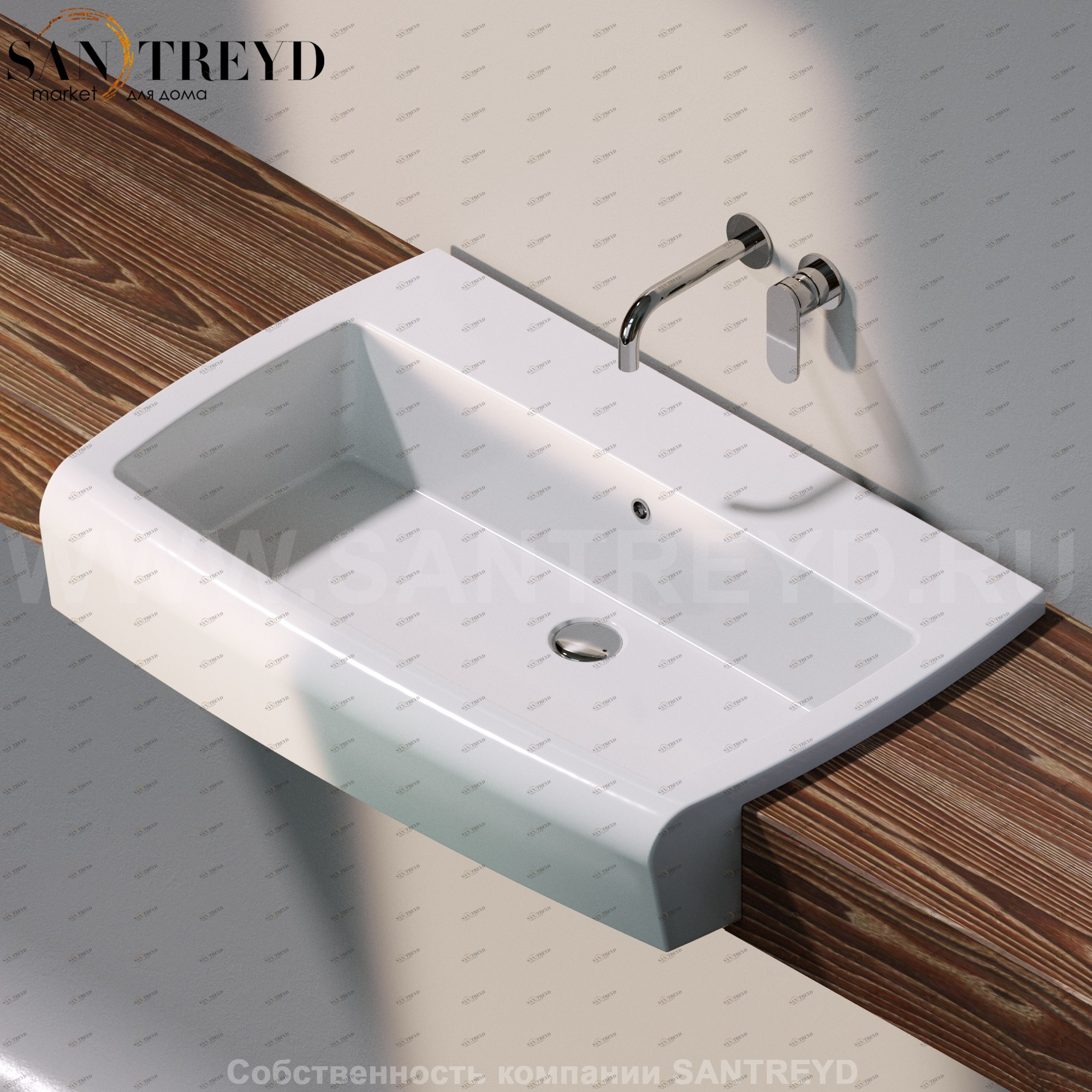 UNA90L.9016 Полувстраиваемая раковина консольная 50 см белая Flaminia Una Ceramica Flaminia UNA90L9016