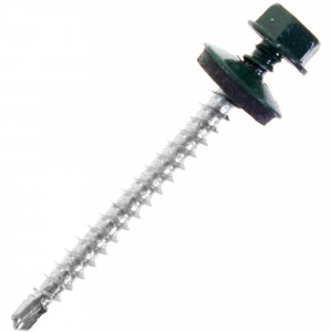 15616861 Саморезы кровельные с буром 4.8х50 мм, цвет темно-зеленый, на вес