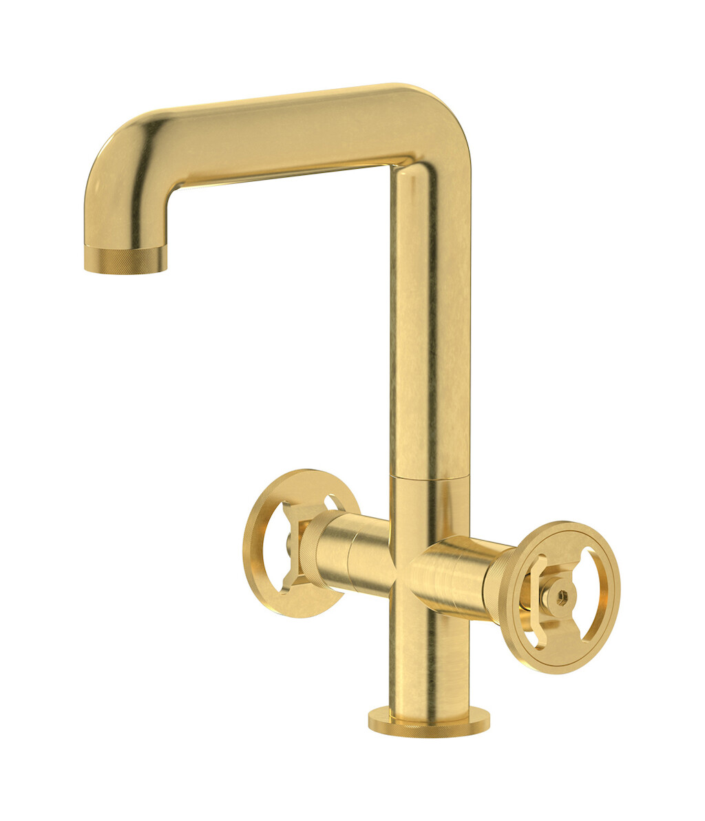 Смеситель для раковины на 1 отверстие с 2 ручками в комплекте с донным клапаном. WE ARE IB b1205on Natural Brass Bold