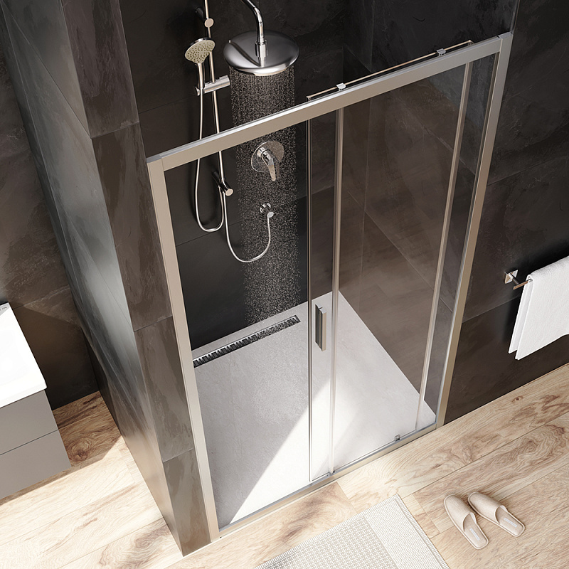 W90G-110-1-195MT Solo Дверь душевая 110х195 стекло прозрачное профиль матовый хром AM.PM Gem - Вид №2