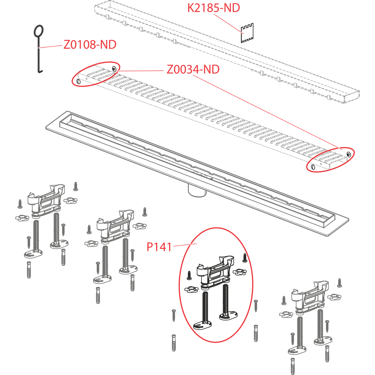 Водоотводящий желоб с порогами для перфорированной решетки или решетки под кладку плитки, без гидрозатвора ALCAPLAST APZ2012C - Вид №2