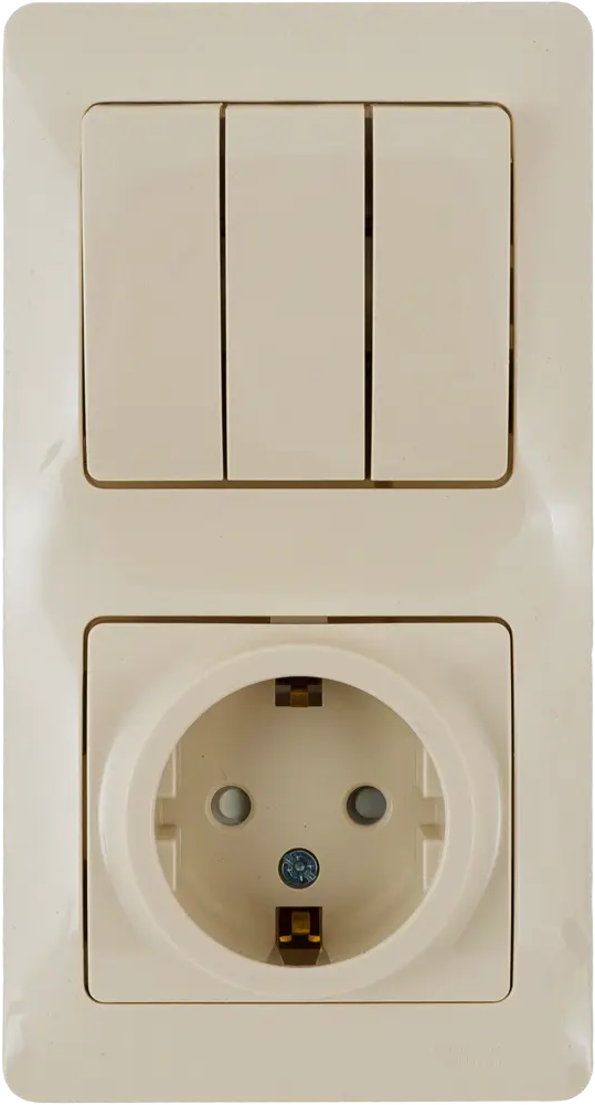 Schneider Electric Glossa — бежевый блок с розеткой и тремя клавишами 82170748
