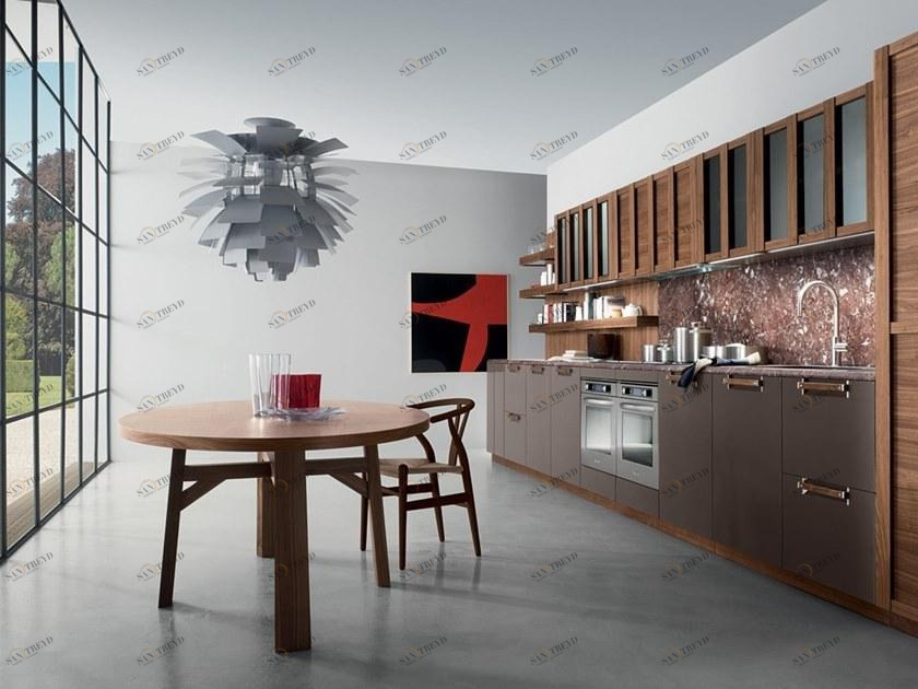 Composit Линейная кухня из лакированного дерева с ручками Noisette sun-id-1468359