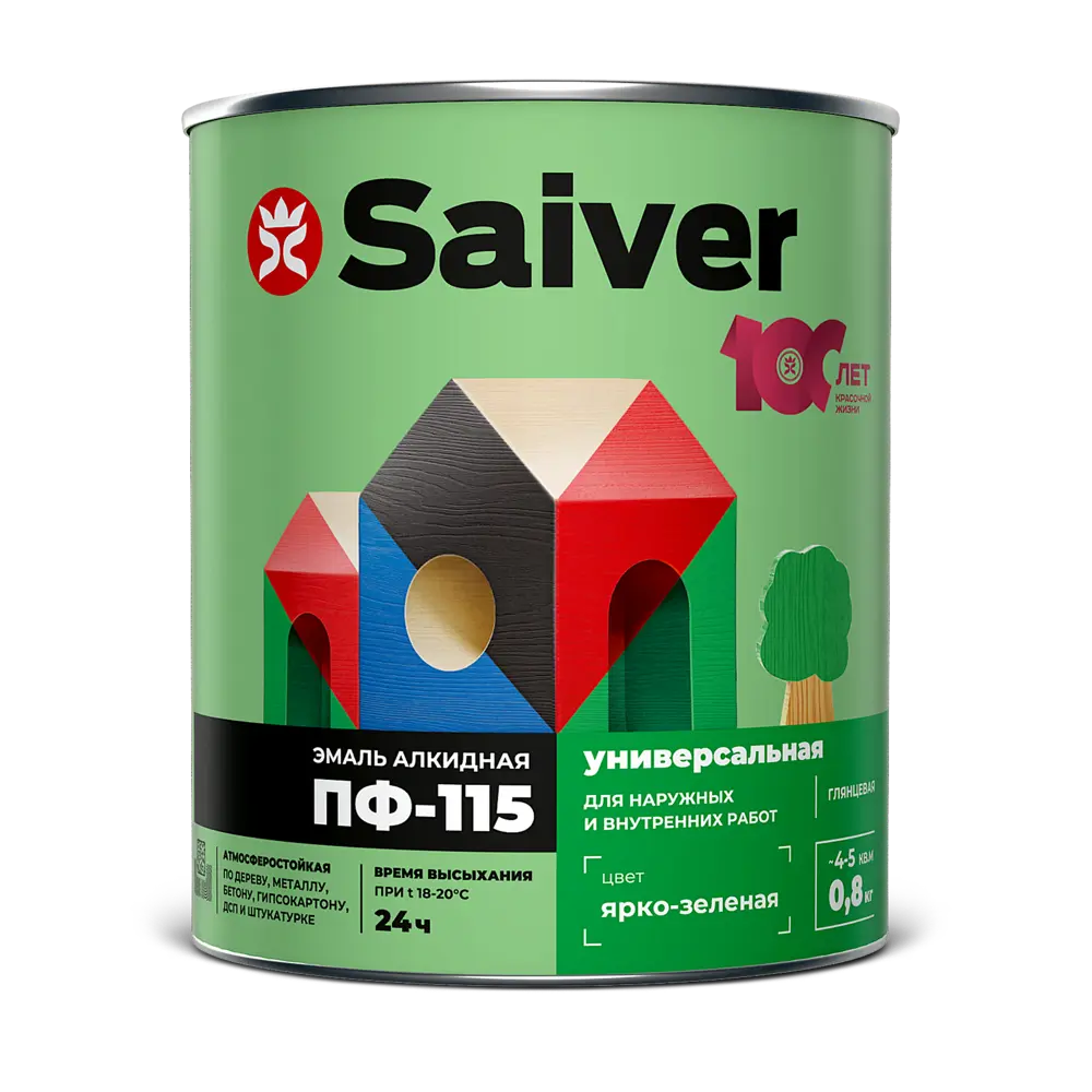 Эмаль ПФ-115 Saiver Lux глянцевая цвет ярко-зеленый 0.8 кг 83402300 STLM-2064269  - Вид №1
