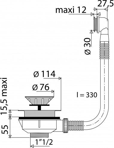 391100 142 00  Слив для раковины с переливом, Д. 90 мм, корзина со сдвижной шторкой, Д. 114 мм, белый Valentin Белый  - Вид №2