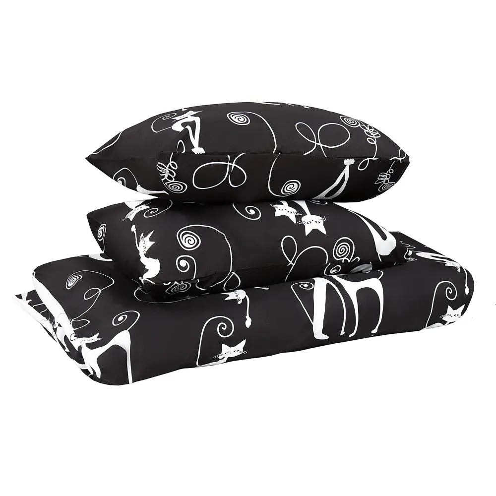 Комплект постельного белья Amore Mio Катс евро полисатин черный STLM-2209969 - Вид №1