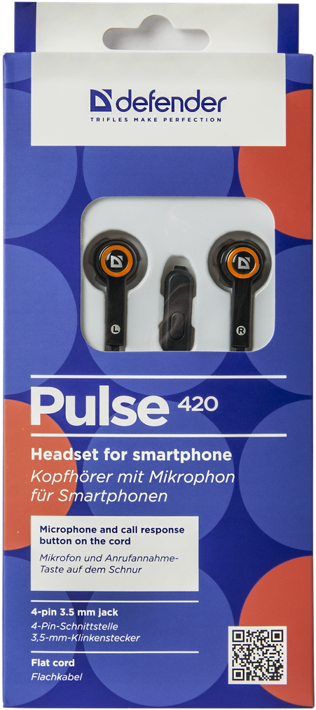 63420 гарнитура для смартфонов pulse 420 черный + оранжевый, вставки Defender Santreyd  - Вид №4