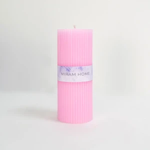 Дизайнерская свеча-столбик Ribbed розовая 15 см 89370272