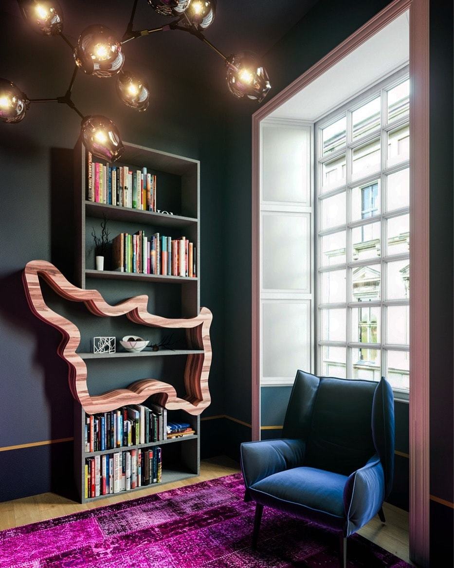 Стеллаж деревянный дизайнерский серый, орех "Крона" от Odingeniy ODINGENIY  178445 Коричневый;серый  - Вид №4