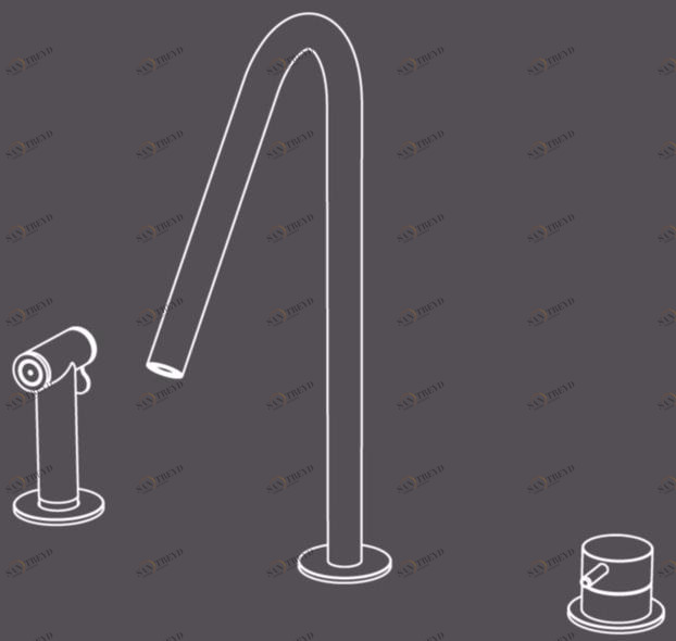 Radomonte Смеситель для кухни на 3 отверстия из нержавеющей стали с вытяжным душем  Cuc55 