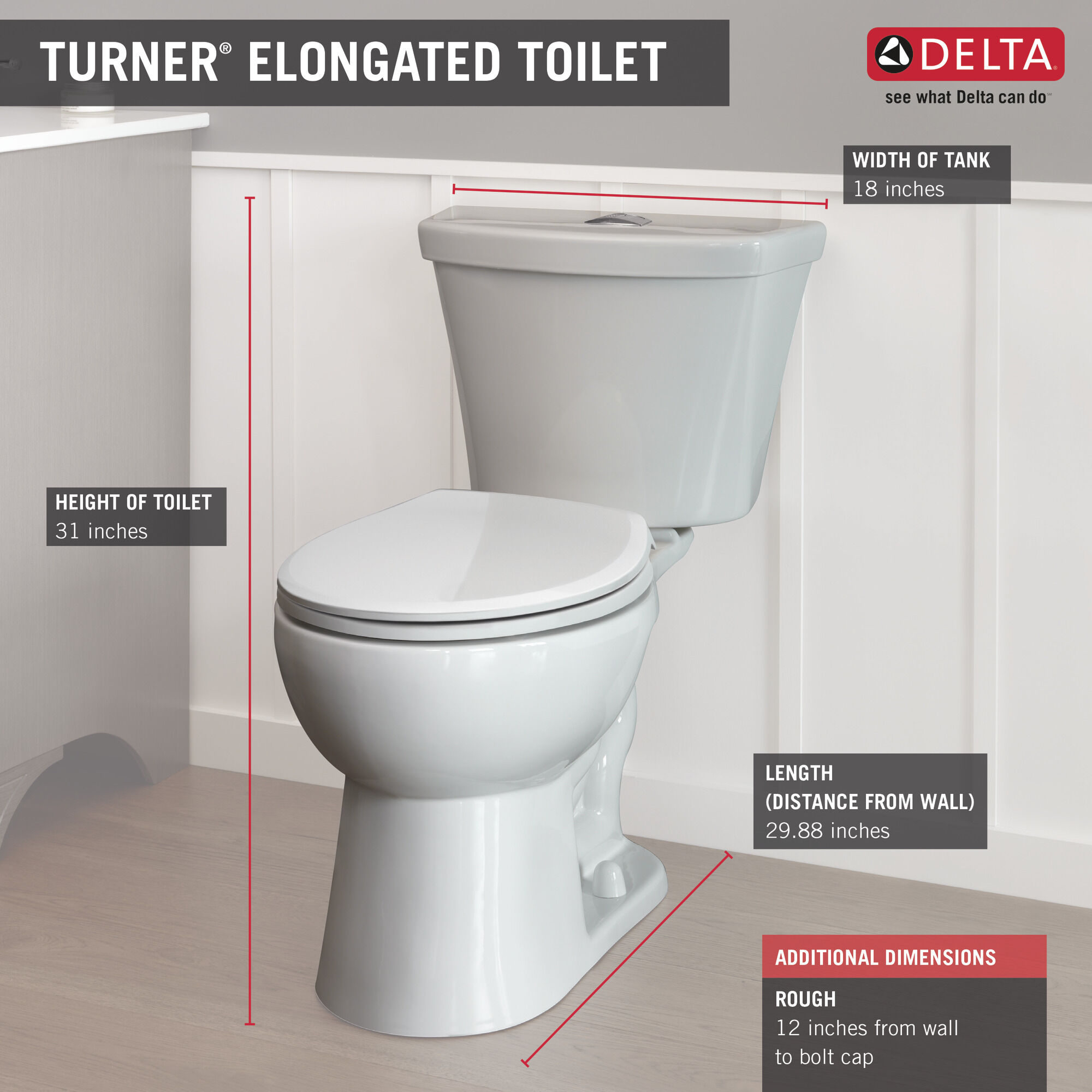 C43908D-WH Компакт унитаз с бачком Белый Delta Faucet Turner США - Вид №3