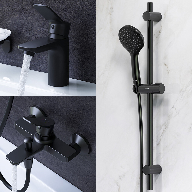 F42985A00 набор 3в1: см-ль д/умывальника см-ль д/ванны/душа душевой комплект черный шт. AM.PM X-Joy  - Вид №2