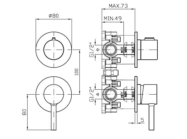 Однорычажный настенный смеситель для ванны / душа с переключателем Zucchetti Pan S ARCH-00058887 - Вид №12