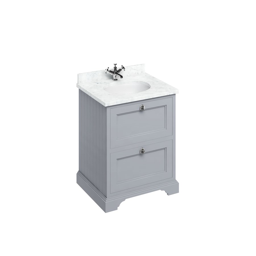 Burlington Отдельностоящий агрегат 65 со столешницей Carrara White, 2 ящиками и встроенной белой раковиной Темно-оливковый FF9O_BC66  - Вид №3