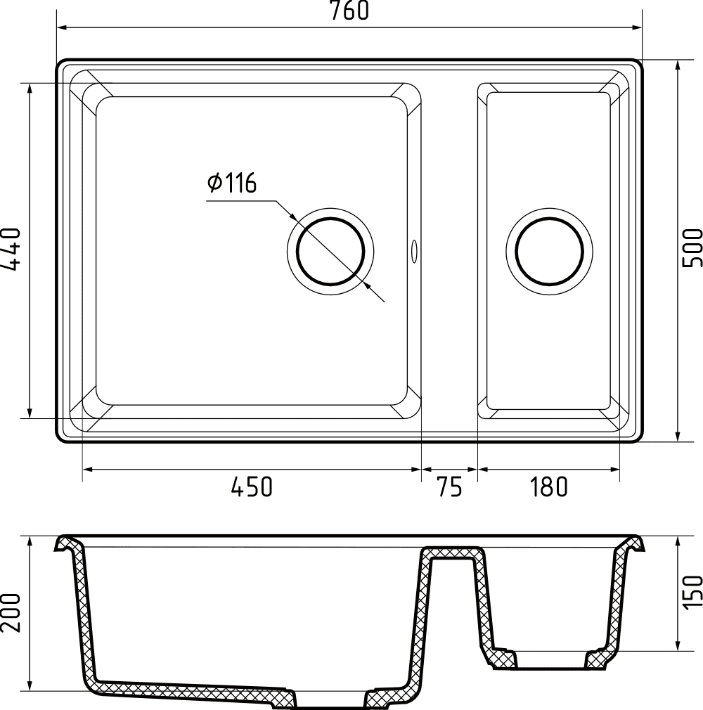 Кухонная мойка Искусственный камень LEVEL S157 GranFest LV-760K-S157 - Вид №1