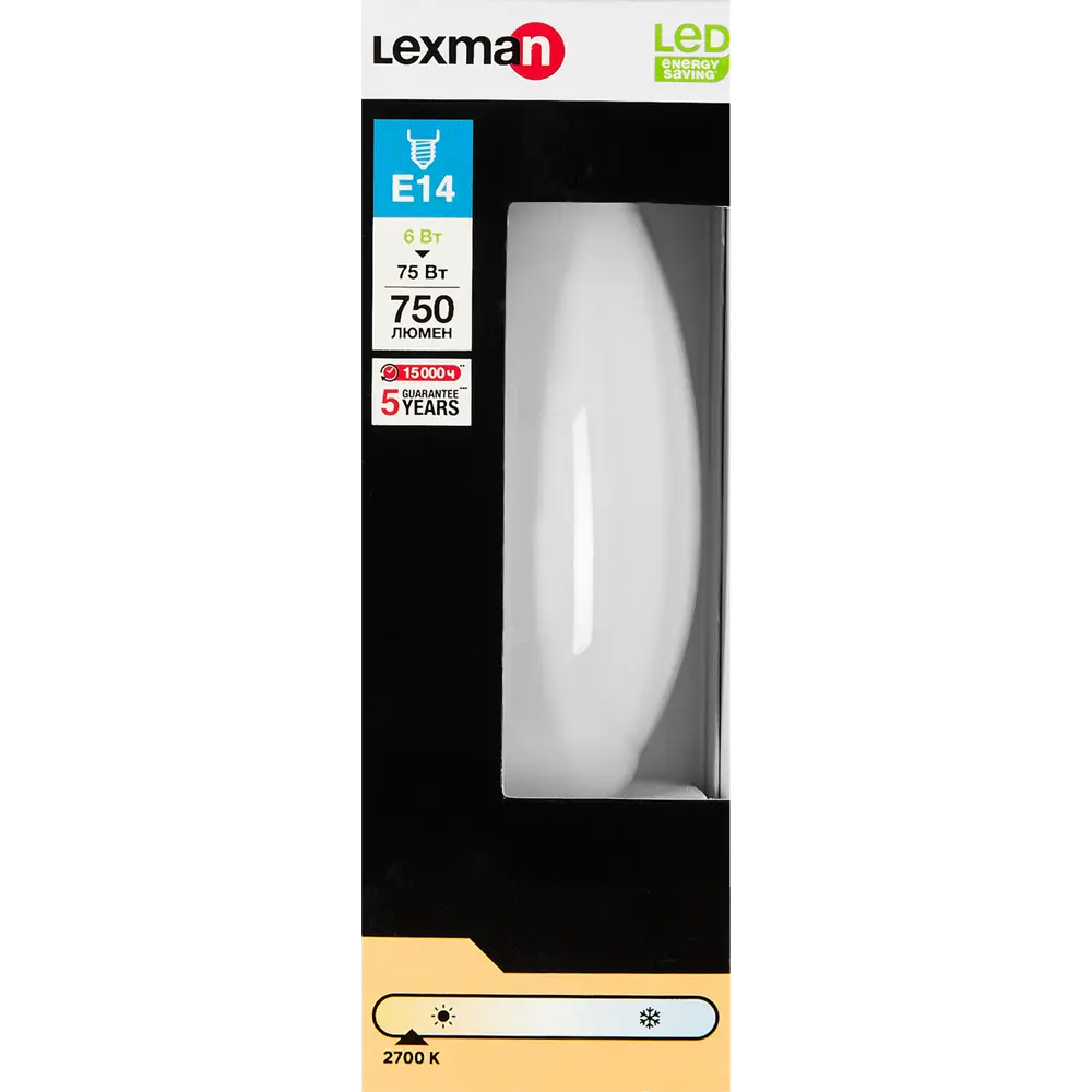 LEXMAN Светодиодная лампа E14 свеча матовая 6Вт теплый свет 82991644 STLM-0925920 - Вид №3