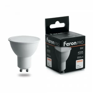 Лампа светодиодная Feron.PRO MR16 G5.3 8W 4000K OSRAM LED LB-1608 38090 FERON  00-3956766 Матовый