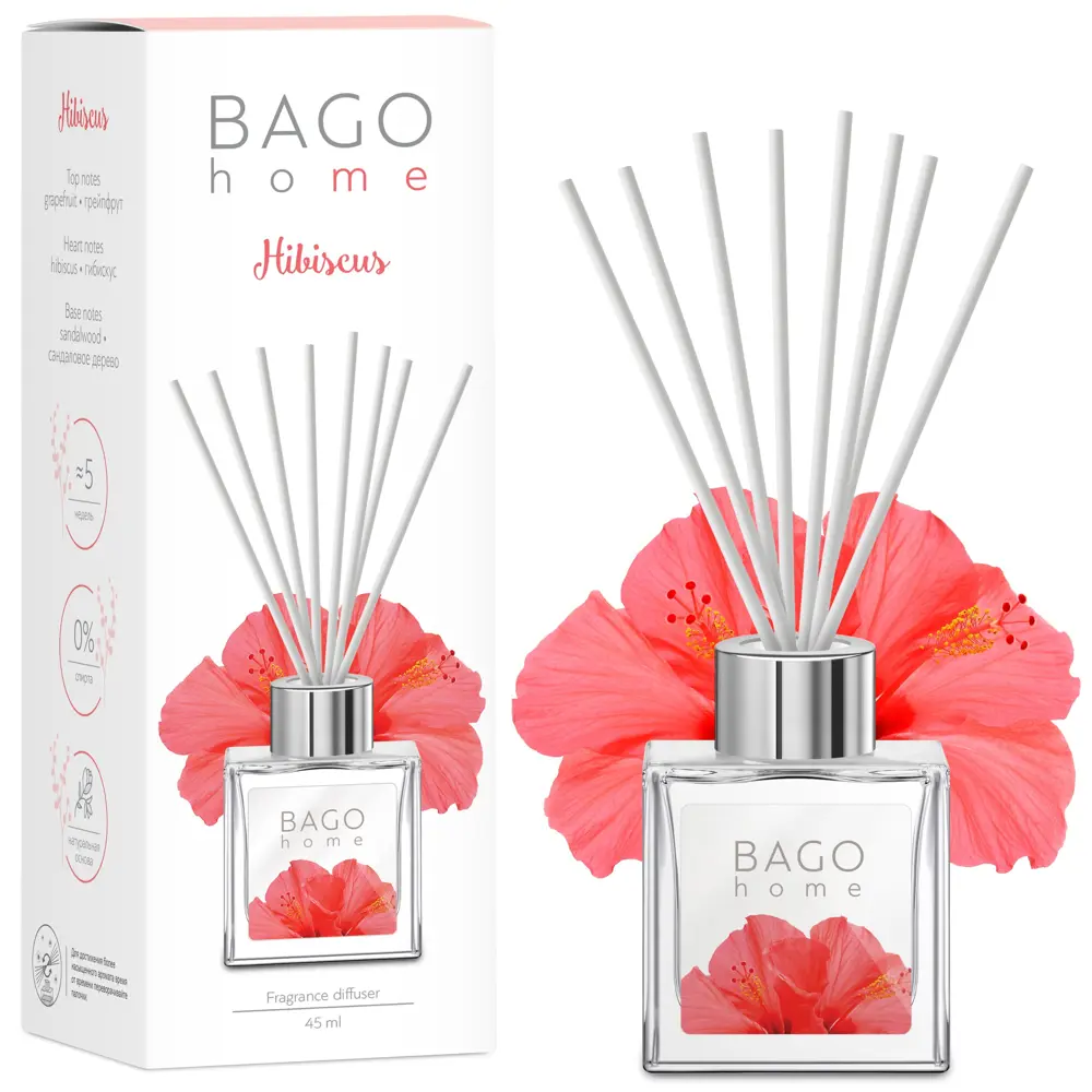 Аромадиффузор Bago home «Гибискус» с натуральными эфирными маслами 45 мл 82520730