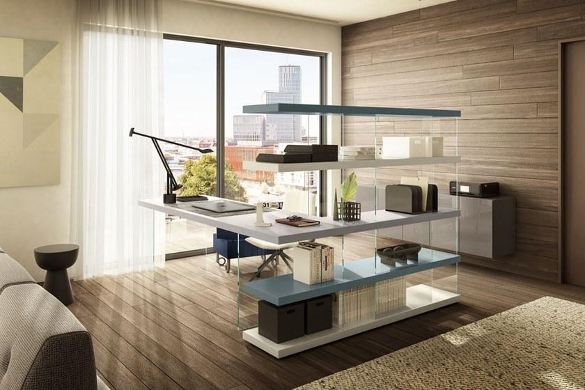 Lago Прямоугольный стол из дерева и стекла с полками Air sun-id-1345618 - Вид №1